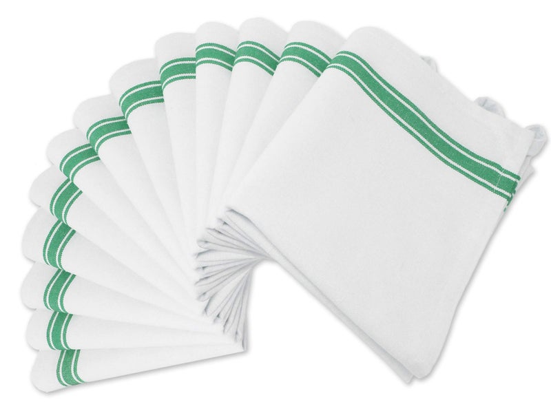 Aunti Em's Kitchen Dish Towels Set (13 Pack) Natural Cotton Fabric for Embroidery - Zero-Lint Cloth for Drying Glasses, Plates, Hand - 25.5 x 15.5 Inch (13-Pack Green Stripes) - Image 1